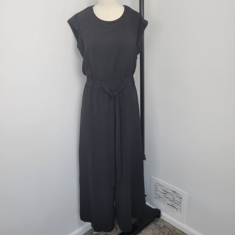 Calvin Klein Black Wide Leg Crop Jumpsuit Tie Waist Short Sleeve